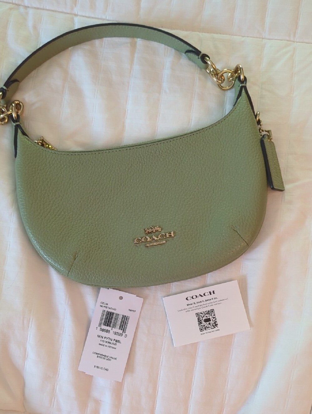 NWT- Coach Mini Payton Sage Green Pebbled Leather Shoulder Bag - Picture 4 of 7